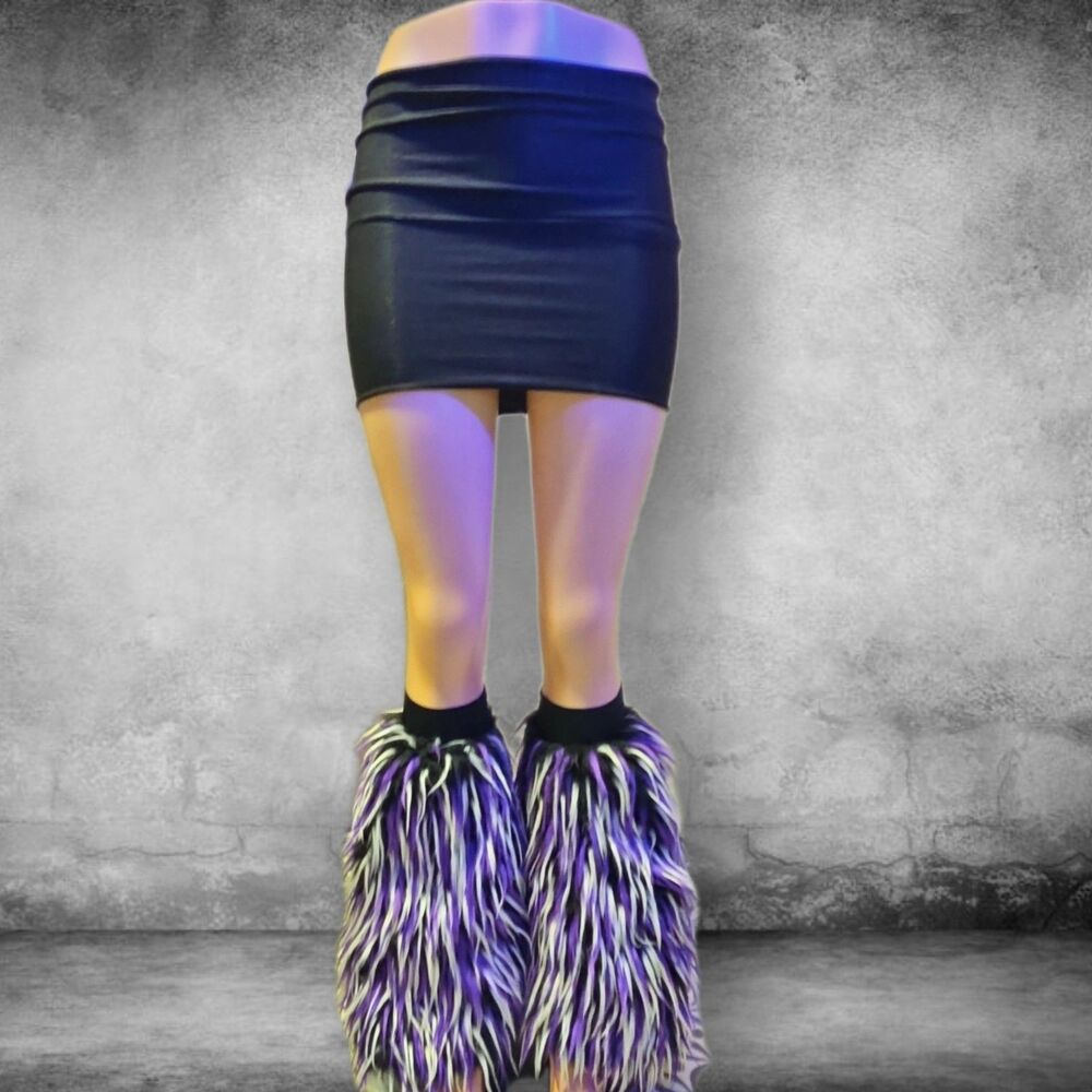 Vintage Y2K Cybergoth Furry Leg Warmers Purple UV Reactive Rave Fluffies Flare